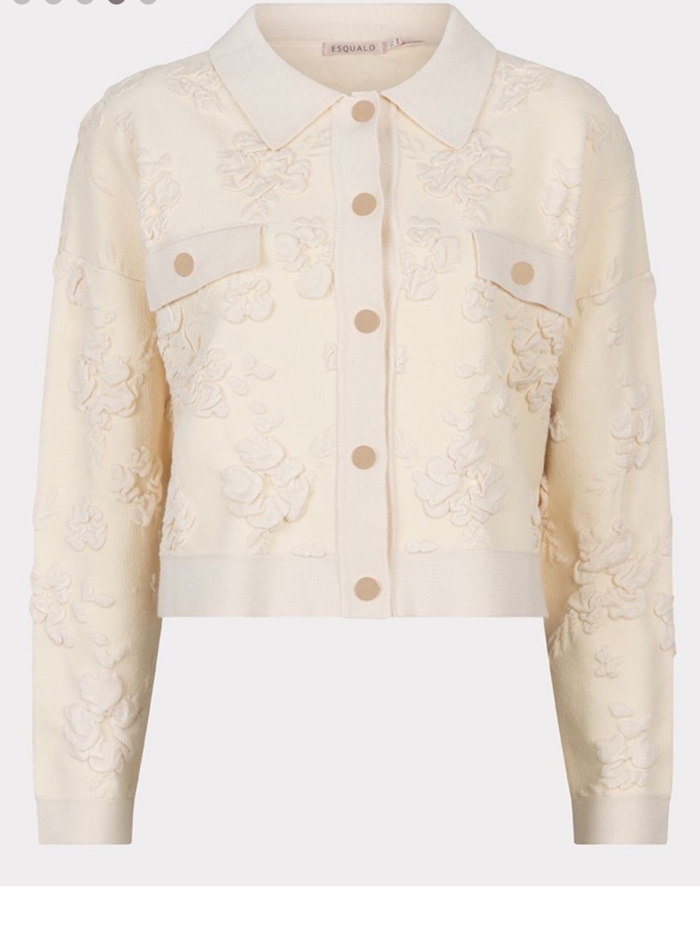 ESQUALO 3D Floral Cream Embroidered Cropped Jacket Top